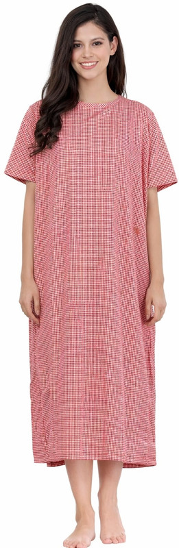 ANSTRADERES Red check patient gown male and female both side wearable hospital scrub Gown Hospital Scrub(Red, White Free)