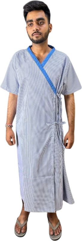 puniform Texmart Patient Gown | Front Open | Tie Type| Unisex Gown Hospital Scrub(Blue, White Free)