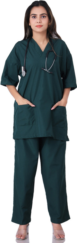 SEEMESH Unisex Poly Cotton Scrub Suit Shirt, Pant Hospital Scrub(Bottle Green XXL)