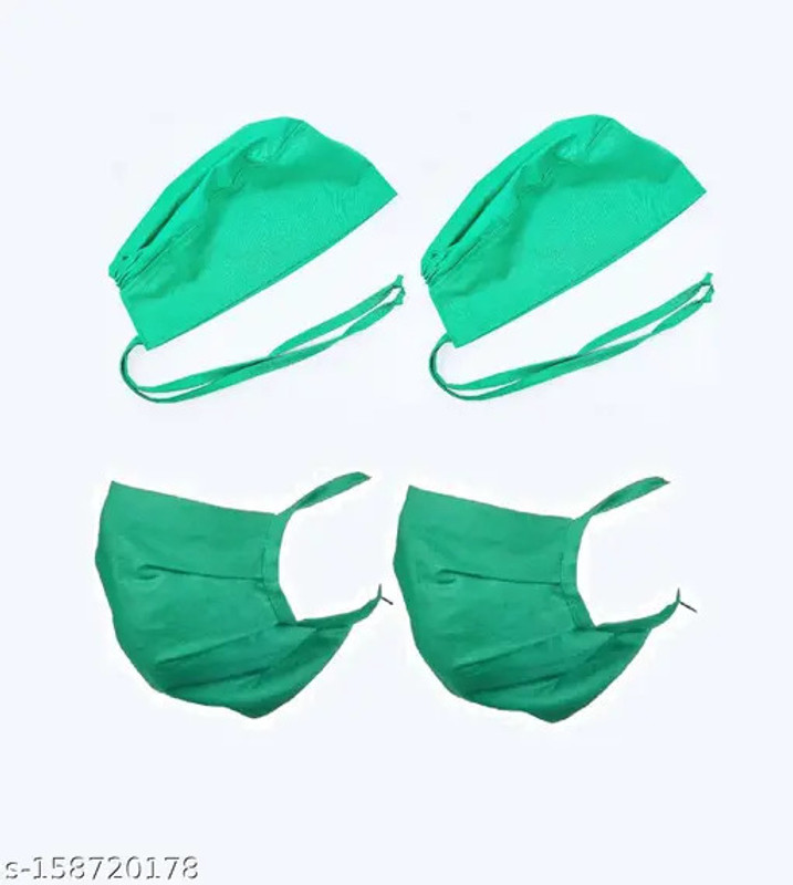 SEEMESH Cotton Head Cap and Face Mask Set of 2 (CAP & MASK) Gown Hospital Scrub(GREEN Free)