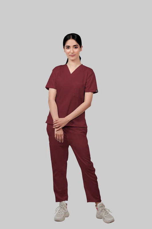 SEEMESH Unisex Scrub Suit - Ideal for Doctors, Dentists,Nursing Staff Shirt, Pant Hospital Scrub(MAHROON XS)
