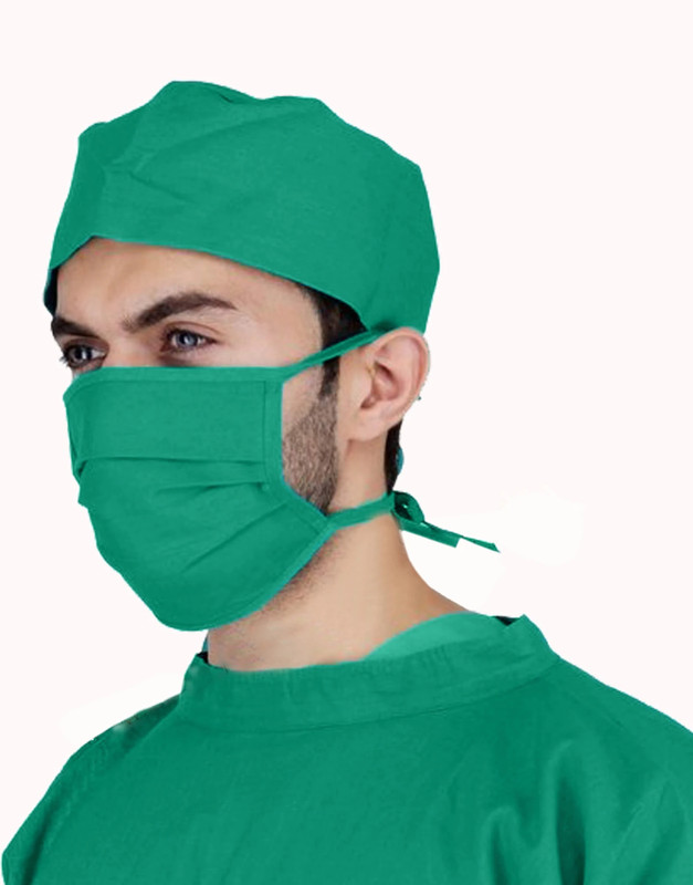 ZYGOMA Cotton Head Cap And Cotton Mask, Set of 1, Reusable, Doctors OT Cap And Mask Gown Hospital Scrub(Green Free)