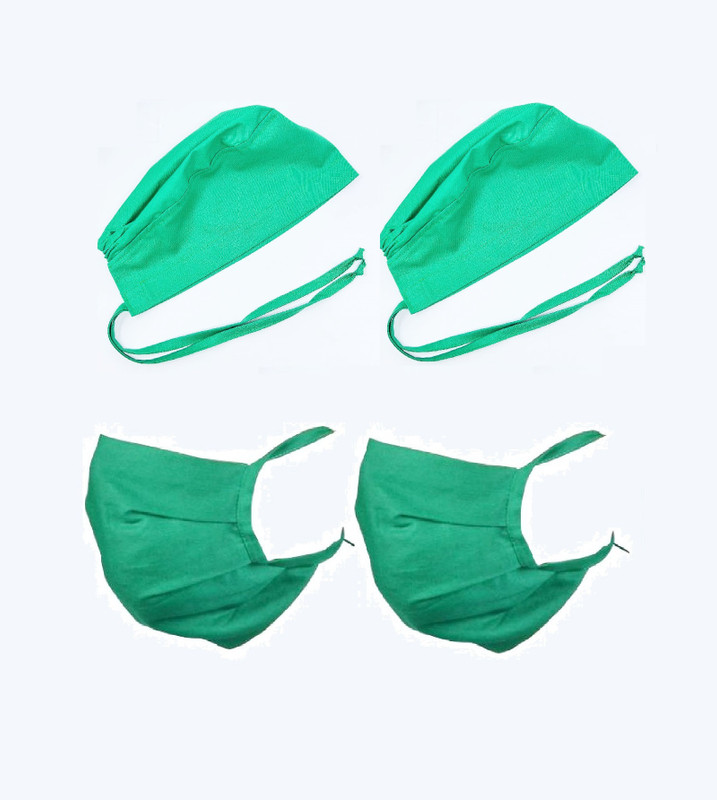 ZYGOMA Surgical HEAD CAP and FACE MASK (SET OF 2) 100% Cotton, Washable, Autoclavable Gown Hospital Scrub(Green Free)