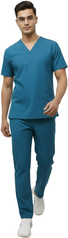 Design My Dress Bharat Medical Scrub for Men | Modern V-Neck & Straight Fit Pant Hospital Scrub(BLUE L)