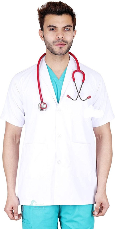 SEEMESH Polycotton Half Sleeves Apron Lab Coat for Dentist & Medical Staff Shirt Hospital Scrub(White XL)