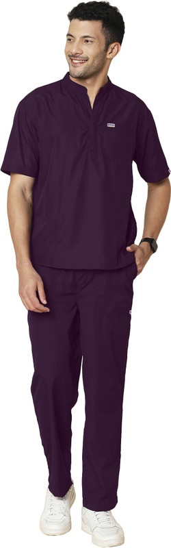 Knya med Classic Men's Mandarin Collar Scrubs Gown Hospital Scrub(Wine L)