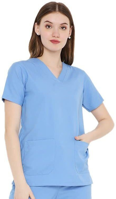 PYC Gilrs Scrub suit_Sky Blue_XXL Shirt, Pant Hospital Scrub(Sky Blue XXL)