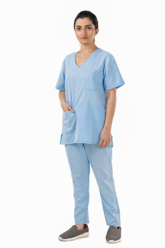Hospriqs Unisex Poly Cotton V neck Scrub Dress Shirt, Pant Hospital Scrub(Wine L)