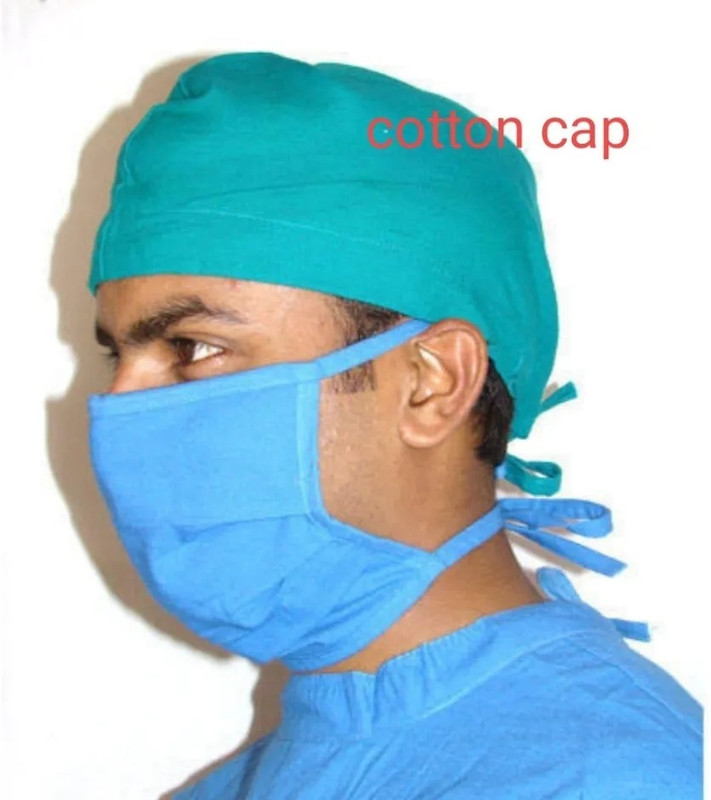 SEEMESH Cotton Head Cap Face Mask Set of 1 Gown Hospital Scrub(GREEN Free)