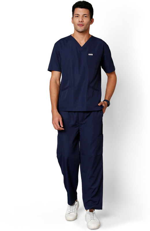 Knya med Classic Men's 10-Pocket Essential Scrub Suit Pant, Shirt Hospital Scrub(Navy Blue S)