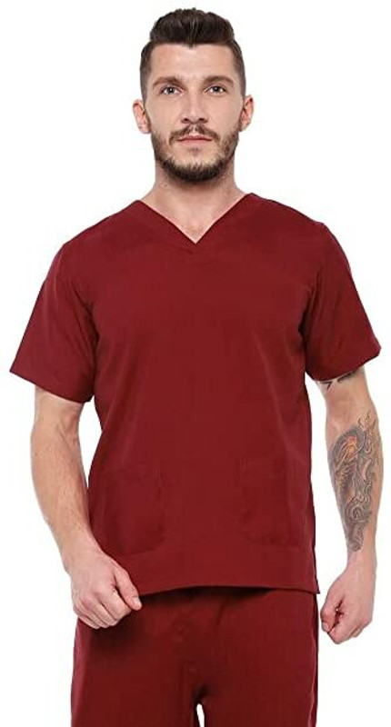 SMC HOSPITAL SCRUB VISCOSE V-NECK MEDICAL SUIT (XXL) Pant, Shirt Hospital Scrub(MAROON XXL)