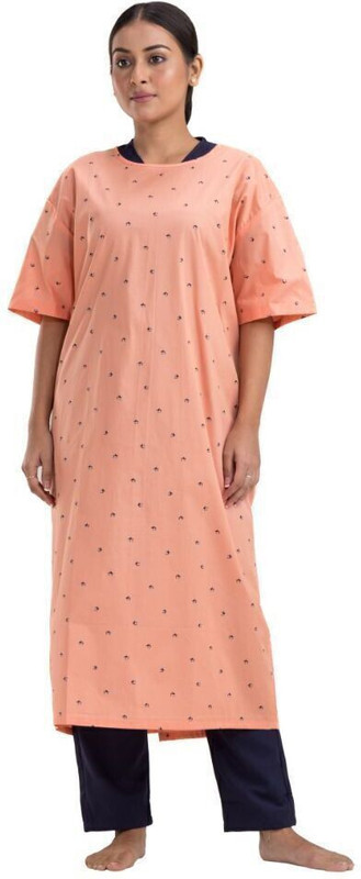 Hospriqs Unisex Patient Gown–Reusable-Back Open-Printed-Tie Type – 100% Cotton Orange Gown Hospital Scrub(Orange Free)