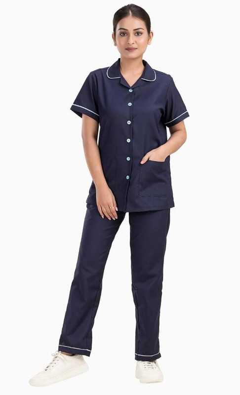Hospriqs Normal Length Nurse Uniform Half Sleeves Top With Pockets And Pant NavyBlue-M Shirt, Pant Hospital Scrub(NavyBlue M)