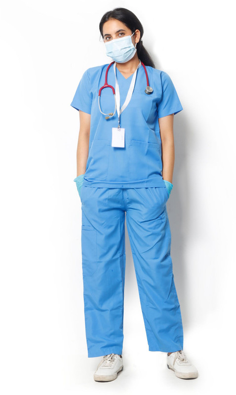 Spotview Classic Scrub Suit Set For Women| Poly Viscose Fabric | Multiple Pockets |V-Neck Shirt, Pant Hospital Scrub(Green S)
