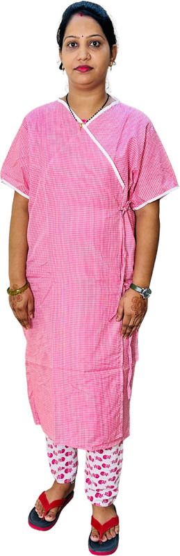 puniform Texmart Patient Gown | Front Open | Tie Type| Unisex Gown Hospital Scrub(Pink , White Free)