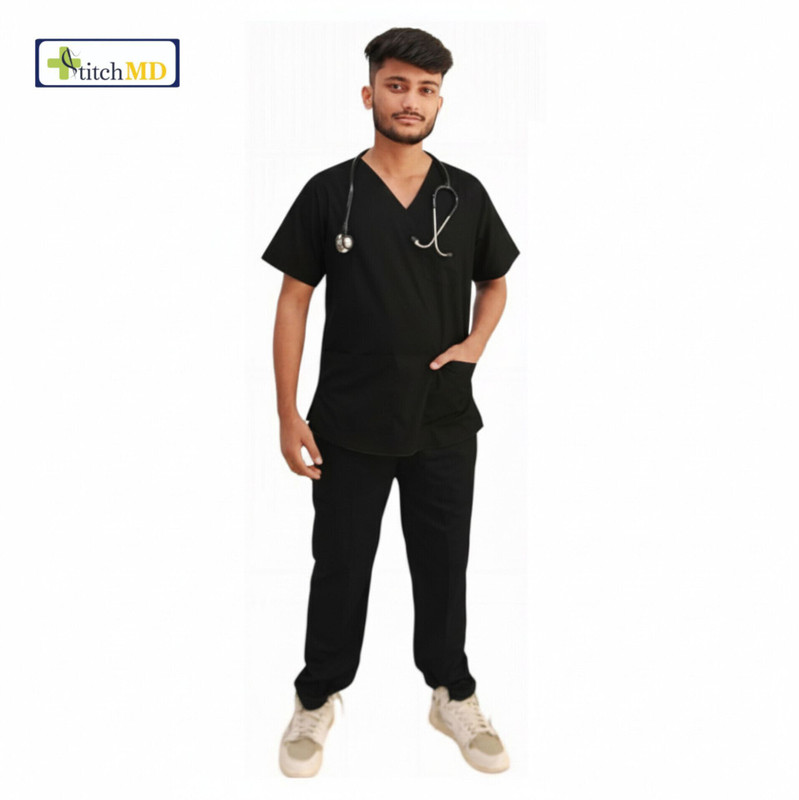 StitchMD Men scrub suit with 7 pockets|Special for Students|V-Neck| Shirt, Pant Hospital Scrub(Navy Blue S)
