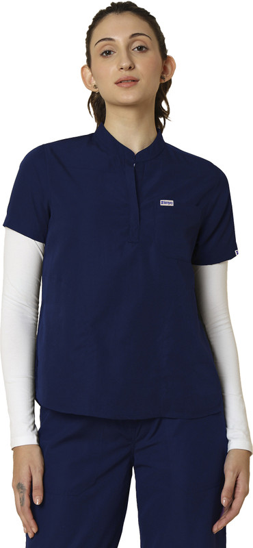 Knya med Classic Women's Mandarin Collar Scrubs Pant, Shirt Hospital Scrub(Navy Blue XS)