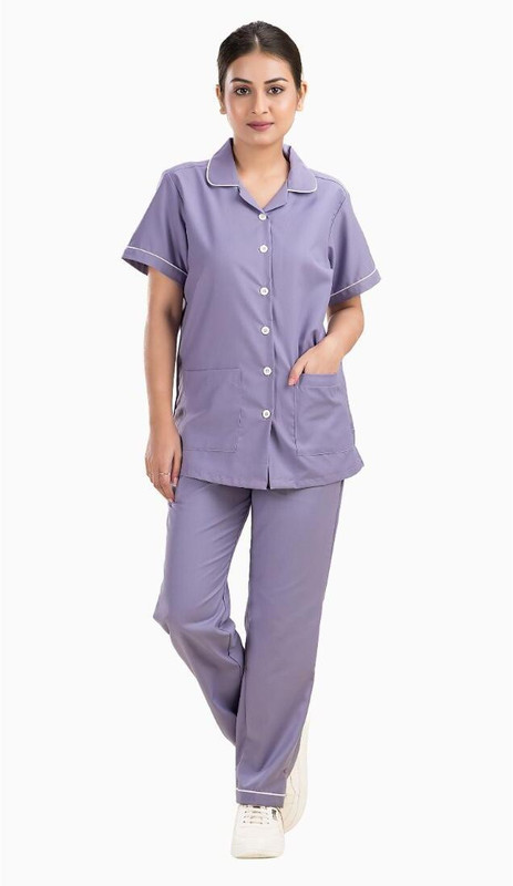 Hospriqs Normal Length Nurse Uniform Half Sleeves Top With Pockets And Pant Purple (S) Shirt, Pant Hospital Scrub(Purple S)