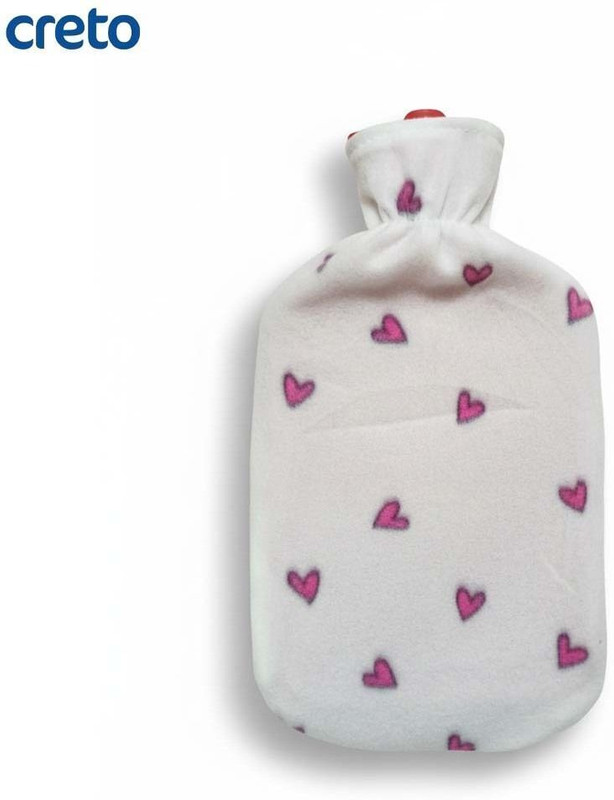 CRETO Leak Proof Heating Pad with Cover- Non Electric 2 L Hot Water Bag(White, Pink)