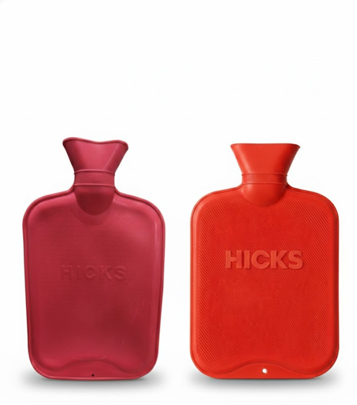Hicks Hot Water Bag Combo Pack of 2 1 High-Efficiency Plain Bag (C-18) + 1 Double-Side Ribbed Bag (C-20) 2 L Hot Water Bag(Red)