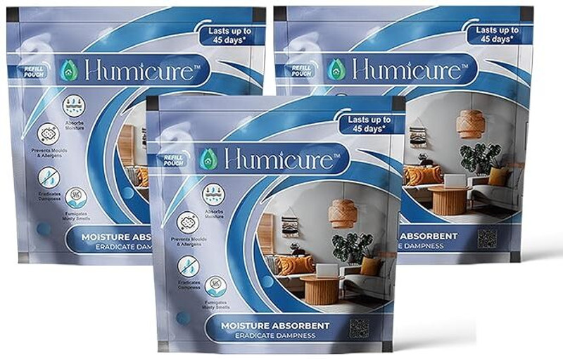 Humicure Room Moisture Absorber Refill Pouch for Wardrobe, Bathroom, Kitchen (Pack of 3) Humidifier