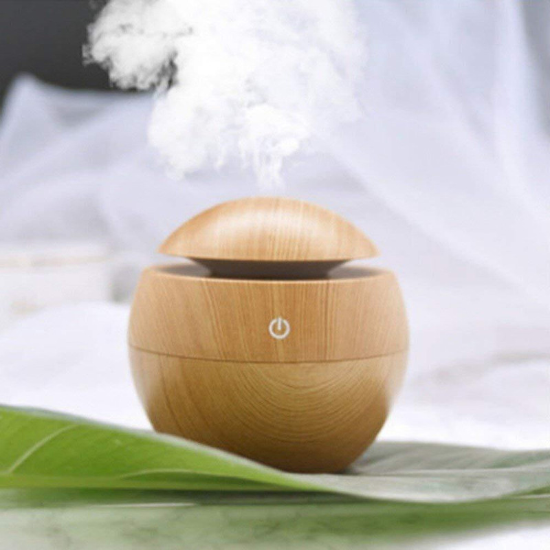 lizafabric Room Wood Grain Ultrasonic Aroma Diffuser with LED Night Light Humidifier