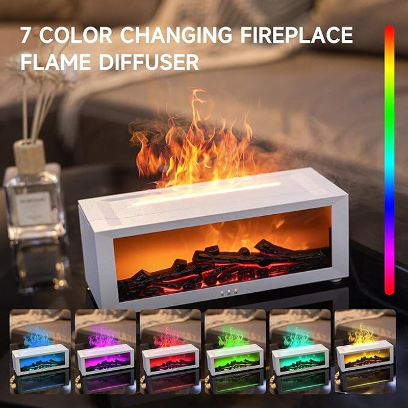 XORQO TECH Room Fire Flame Air Diffuser Humidifier,7 Colors Aromatherapy Essential White Humidifier