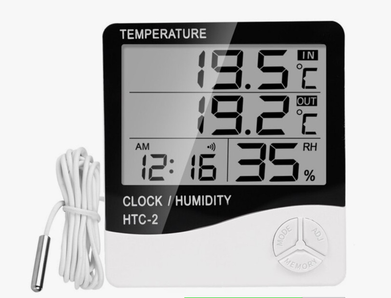 gadgetschroma HTC-2 Digital Hygrometer Thermometer Humidity Meter With LCD Display Clock A22 Hydrometer