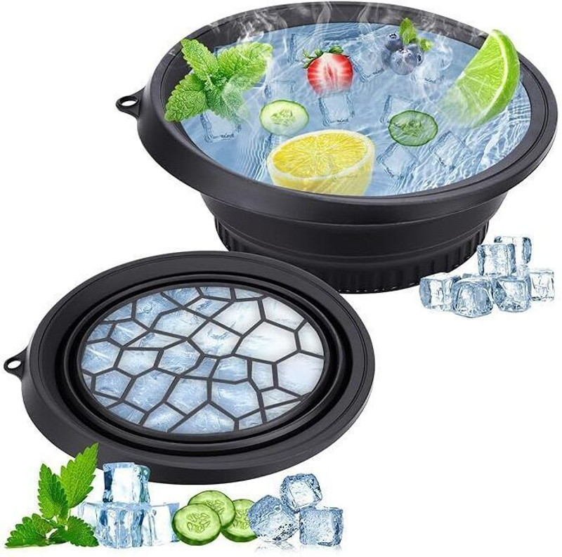 PUHBRHY 2 L Silicone Face Bowl for Ice Facial Folding Washbasin & Plunge Bowl for Hydration Ice Bucket(Black)