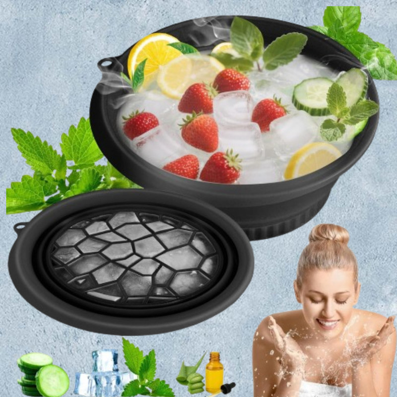 Bronne 1 L Silicone Silicone Face Bowl for Easy Cold Therapy Ice Bucket(Black)