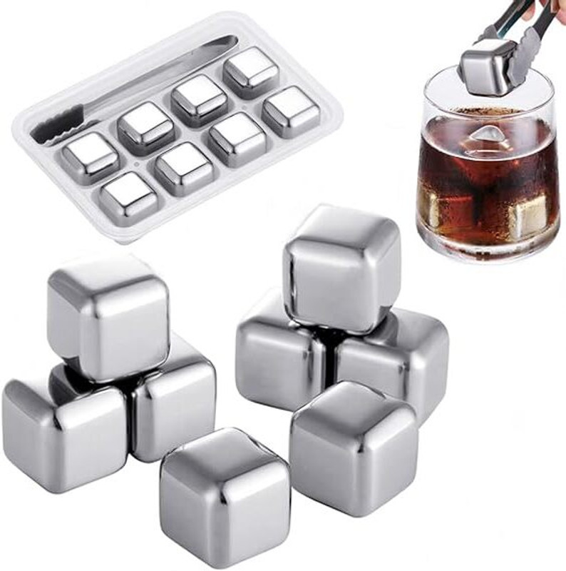 HSHGOLDISTORE 4 L Steel Stainless Steel Reusable Ice Cubes – Metal Refreezable Whiskey Stones Ice Bucket