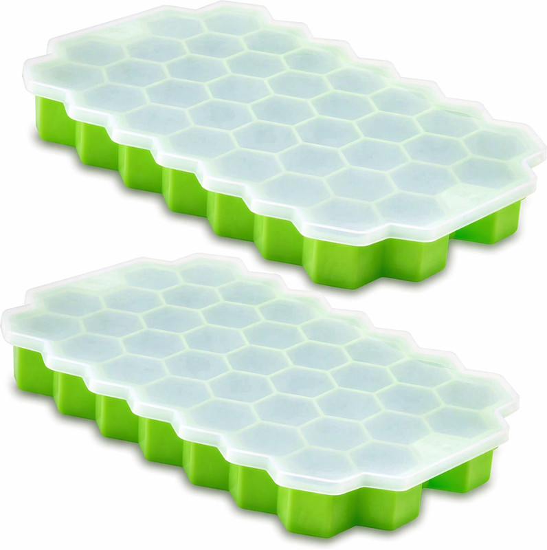 REVATAKG 1 L Silicone Reusable Flexible Round Ice Cube Trays 33 Cavity Mini Round ( Pack Of 2) Ice Bucket(Green)