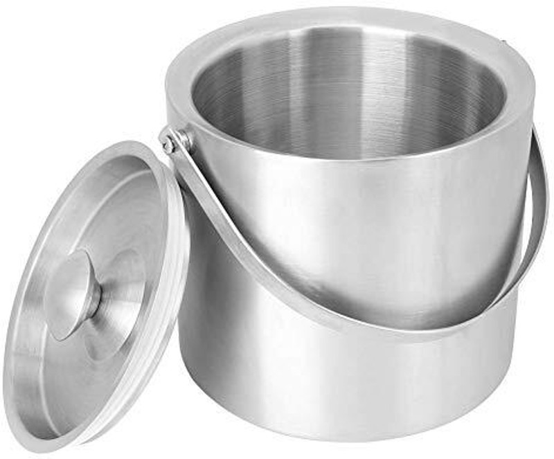 finality 1 L Steel Double Walled Insulated Ice Bucket with Lid Keeps Ice Cold for 6 h Ice Bucket(Silver)
