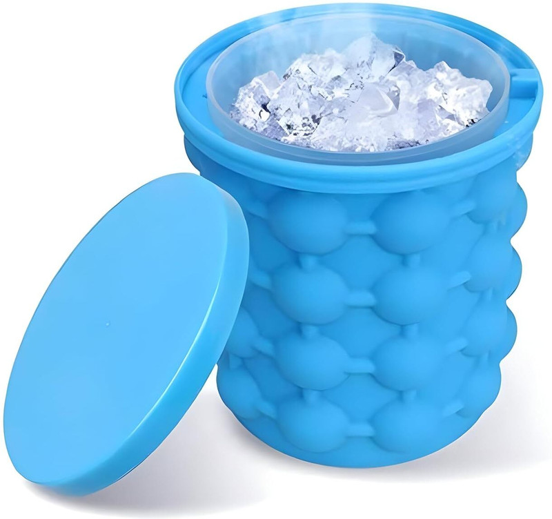Bvolence 1 L Silicone Ice Cube Maker Portable Automatic Ice Cube Machine for Drinks and Beverages 02 Ice Bucket(Blue)