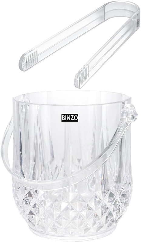 BINZO 0.95 L Glass Crystal Ice Bucket with Tong & Handle, Set of 1, 950 ml, Ice Buckets for Home Ice Bucket(Clear)