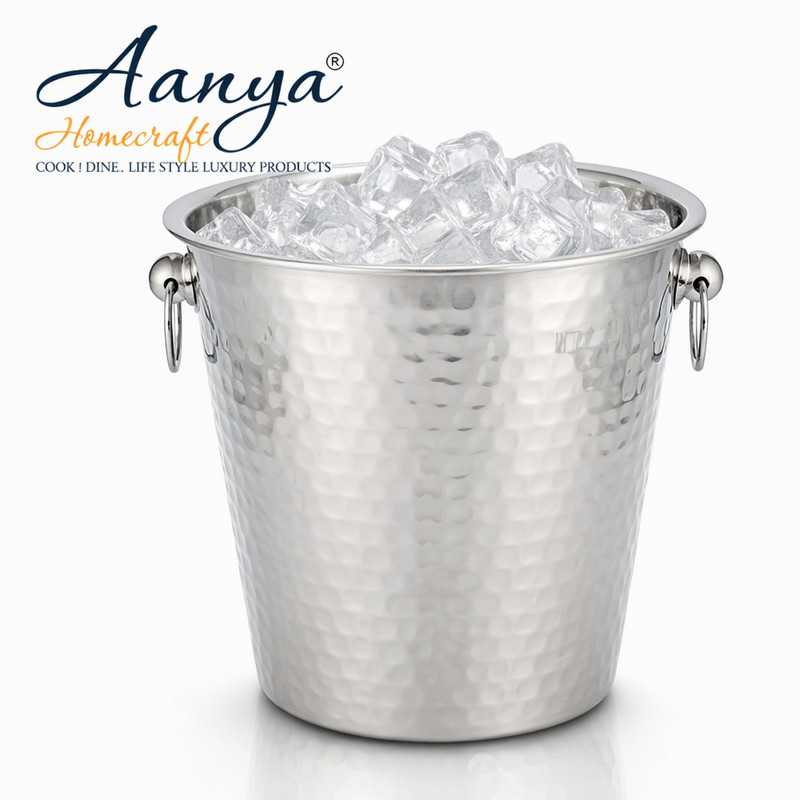 Aanya Home Craft 2.5 L Steel Ice Bucket for Wine & Champagne | Double Handle Beverage Chiller Parties & Bar Ice Bucket(Silver)