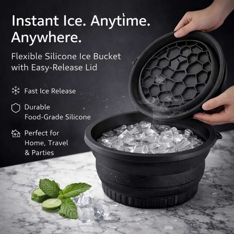 IENARA 6 L Silicone Collapsible Ice Bowl for Face Dip Silicone Facial Spa Massage Glowing Skin Ice Bucket(Black)