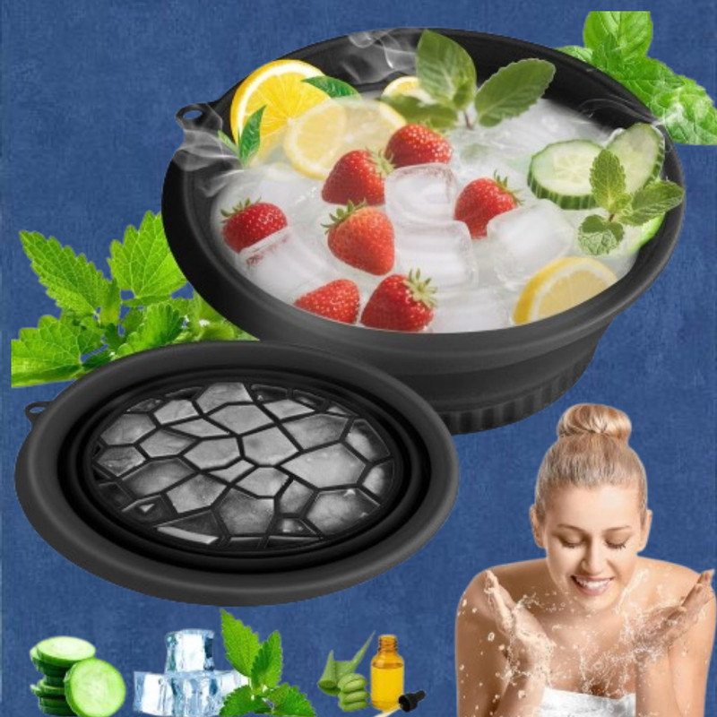 REDITEX 1 L Silicone Ice Bath Bowl for Stress Relieving Face Therapy Ice Bucket(Black)