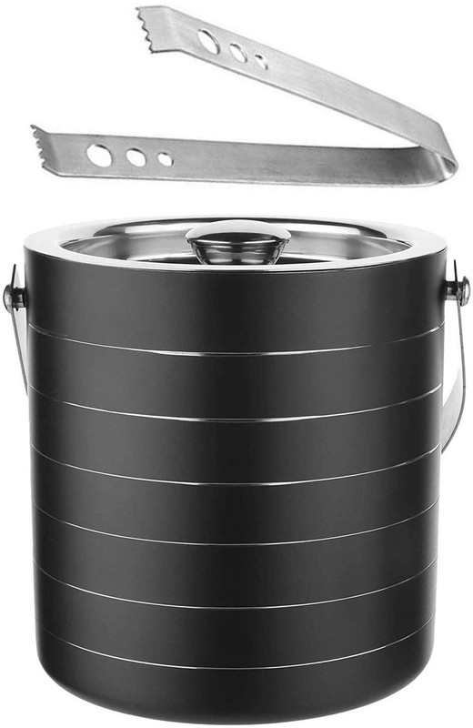 NAOE 1.5 L Steel Stainless Steel Ice Bucket with Tong, Hotel Bucet/Beverage Bucket [1.5 Liter] Ice Bucket(Black)