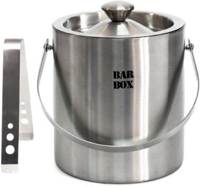 EVK 1.5 L Steel Double Walled Stainless Insulated with Lid Tong Measure Ice Bucket(Black, Silver)