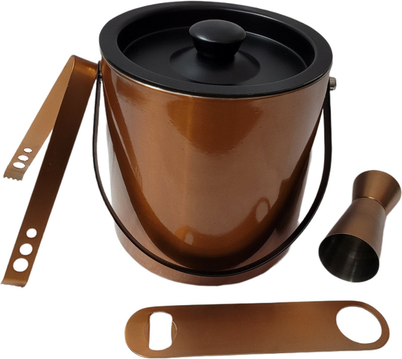 PRONIKS 1.5 L Steel Stainless Steel Ice Bucket with Opener, Ice Tong, peg Measure in gold Ice Bucket(Gold)