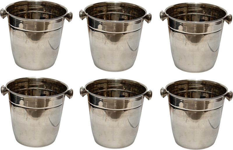 Dynore 1000 L Silver Stainless Steel Single Wall Ice Bucket 1000 ml- Set of 6 pcs Ice Bucket(Silver)