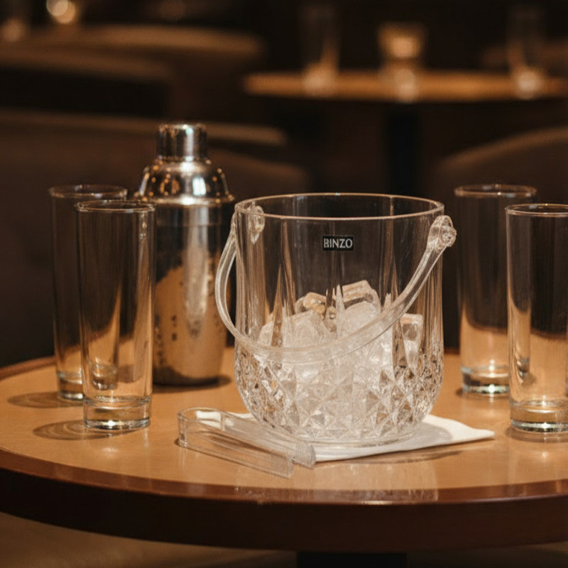 NUVASA 1.3 L Glass Ice Bucket with Handle and Tong Ice Bucket(Clear)
