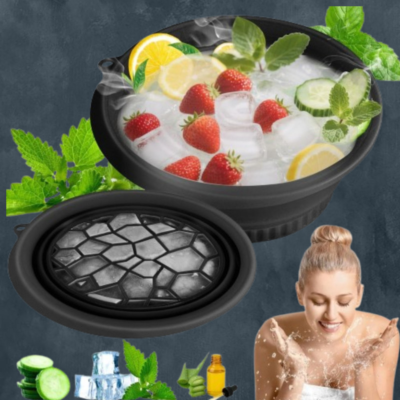 HAREPRIYA 1 L Silicone Ice Therapy Basin for Relaxing and Depuffing Eyes Ice Bucket(Black)