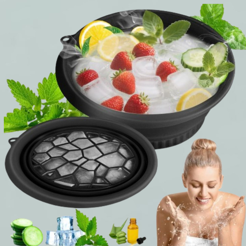 VRAJDHAM 1 L Silicone Foldable Facial Ice Basin for Portable Skin Care Ice Bucket(Black)
