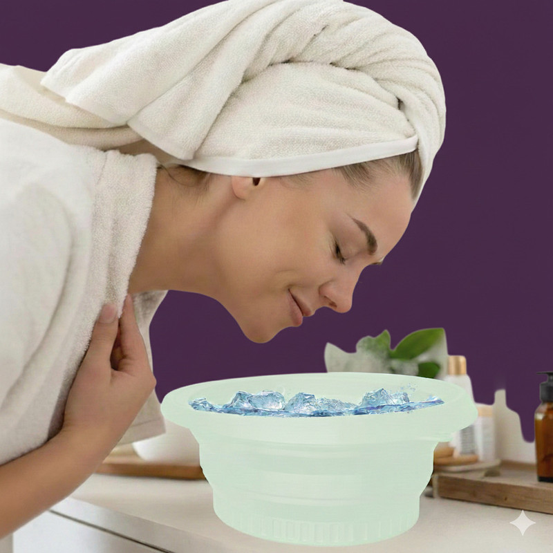 DRAYADEALS 1 L Silicone Face Ice Bowl for Cold Face Wash Ice Bucket(Green)