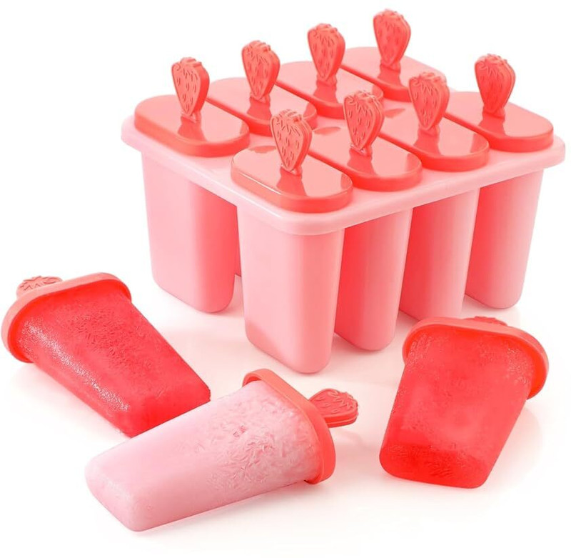 TASTIC Ice Cream Popsicle Mould Tray| 8 Cavity DIY Ice Candy Maker|Kulfi & Ice Pop Mold Pink Plastic Ice Cube Tray(Pack of1)