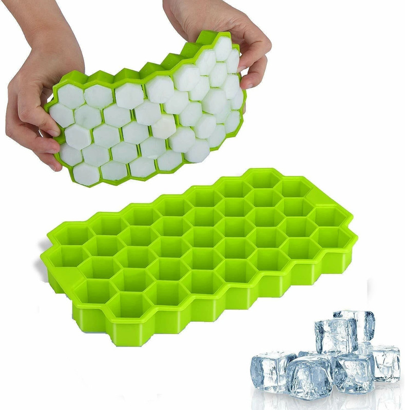 DEALBOOTH Silicone 37 Cavity Ice Cube Mould Tray for Freezer Chocolate Maker (Multicolor) Green Silicone Ice Cube Tray(Pack of1)