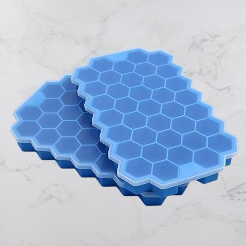 Zyra Trays for Freezer with Lid-37 Grid Silicone Ice Cube Tray with Lid Blue Silicone Ice Cube Tray(Pack of2)