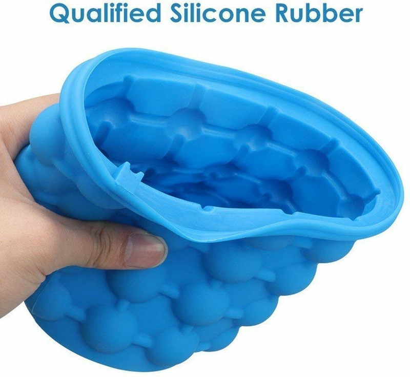 SOCHEP 1 L Silicone Ice Bucket & Ice Mold with lid, Silicon Ice Cube Maker,Large Silicone Ice Bucket Ice Bucket(Blue)